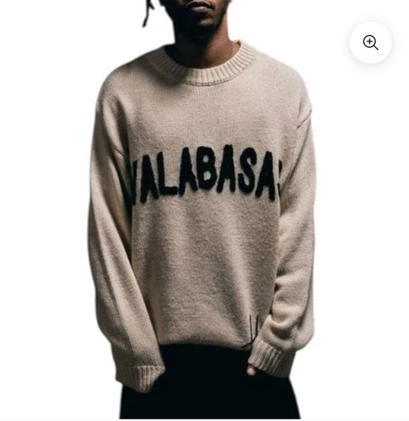 Valabasas Men's Beige Sweater with Black Lettering 